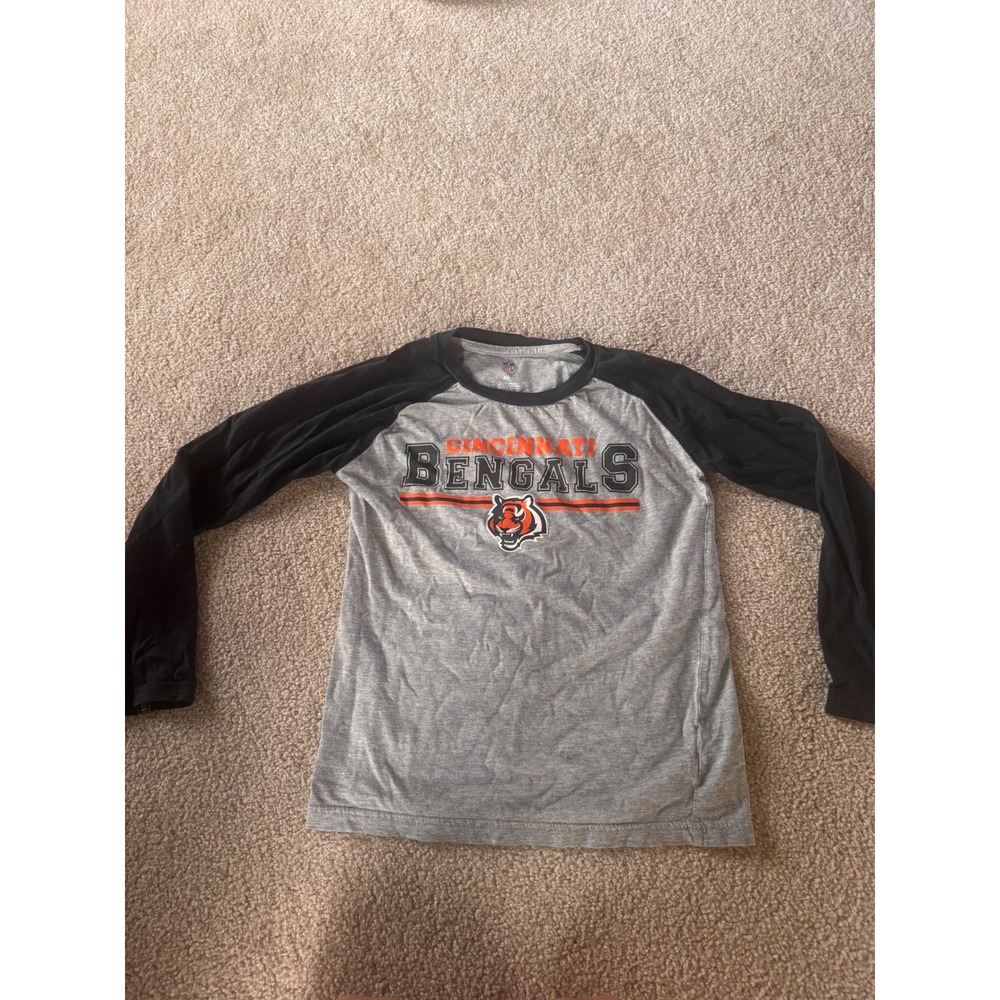NFL Cincinnati Bengals Boys Small Gray Black Raglan Long Sleeve Graphic T-Shirt